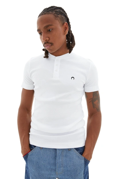 Shop Marine Serre Organic Cotton Henley Shirt In White