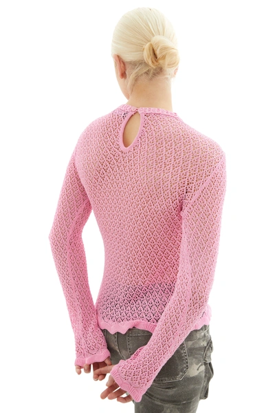 Shop Blumarine Crochet Pink Sweater With Logo In Bubblegum