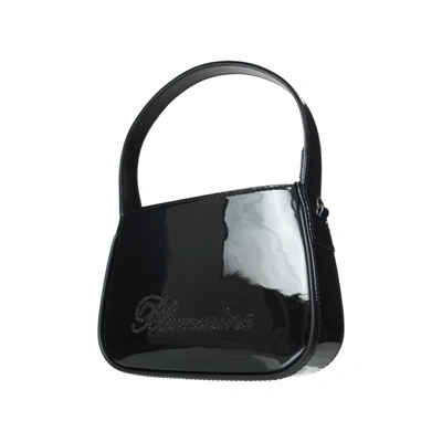 Shop Blumarine Patent Leather Bag With Rhinestone Logo In Nero