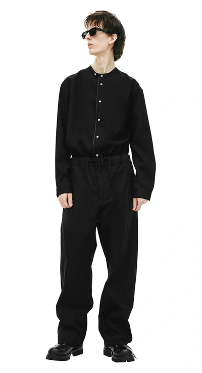 Shop Oamc Cove Japanese Cotton Wide Trousers In Black