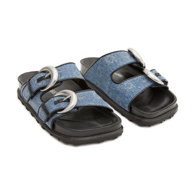 Shop Marine Serre Regenerated Denim Monogram Sandal In Medium Dark Blue/print