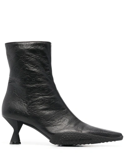 Marine Serre Monogram-debossed Leather Ankle Boots In Black