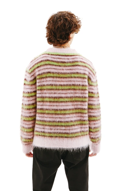 Shop Marni Roundneck Striped Mohair Sweater In Green/pink