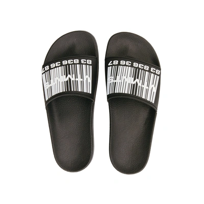 Shop Vtmnts Barcode Logo Pool Slide In Black/white