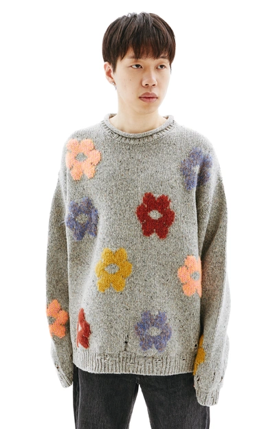 Shop Acne Studios Floral Wool Blend Sweater In Grey Melange