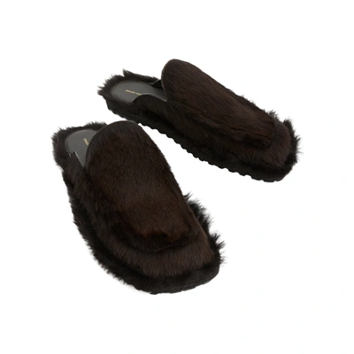 Dries Van Noten Fur Slides In Dark Brown