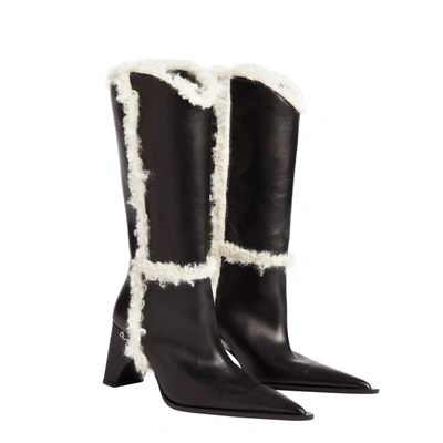 Coperni Bridge Faux Shearling-trimmed Knee-high Boots In Black/white