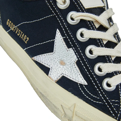 Shop Golden Goose V-star Canvas Sneakers In Navy/silver