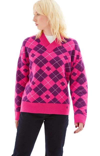 Shop Acne Studios V-neck Printed Sweater In Pink/purple