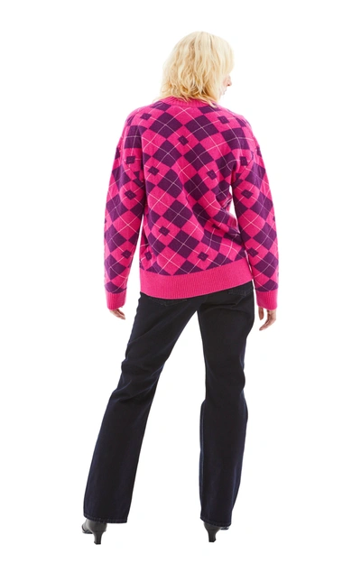 Shop Acne Studios V-neck Printed Sweater In Pink/purple