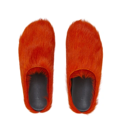 Marni Orange Long Hair Calfskin Fussbett Sabot In Orange