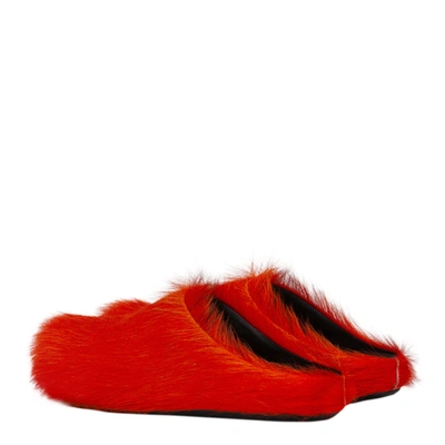 Marni Orange Long Hair Calfskin Fussbett Sabot In Orange