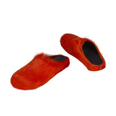 Marni Orange Long Hair Calfskin Fussbett Sabot In Orange