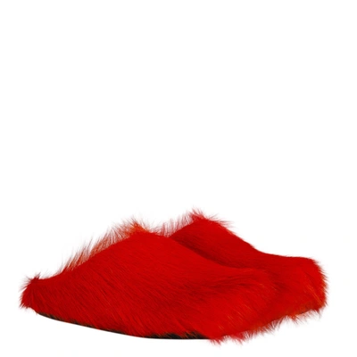 Marni Orange Long Hair Calfskin Fussbett Sabot In Orange