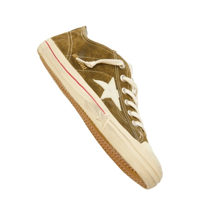 Shop Golden Goose V-star 2 Suede Upper And Star Foxing Line Sneakers In Khaki