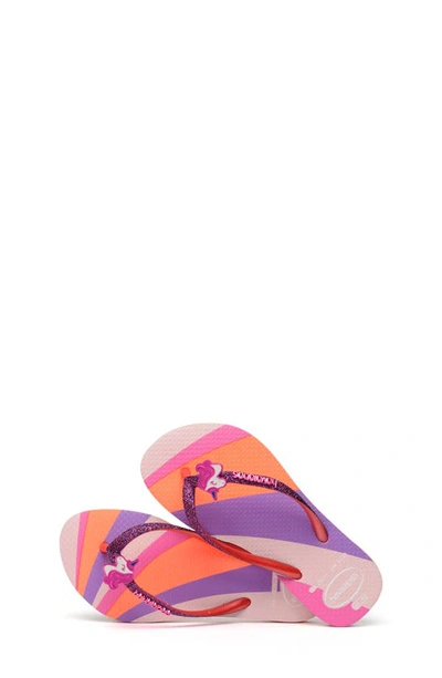 Havaianas Kids Slim Glitter Flip Flops Women's Shoes In Candy Pink