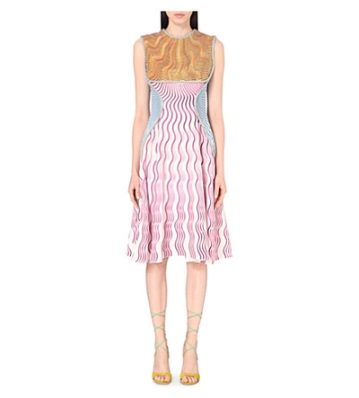 Mary Katrantzou Sleeveless Tricolor Wavy-print Dress, Snuffbox/pink In Pink Snuffbox