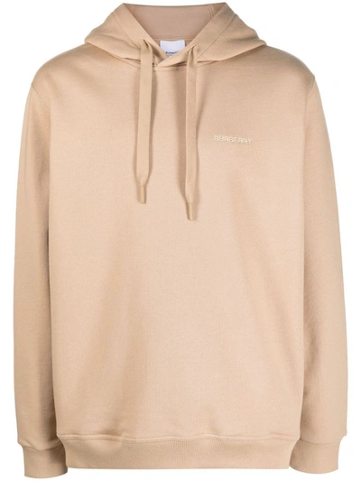 Shop Burberry Logo-embroidered Cotton Hoodie In Soft Fawn