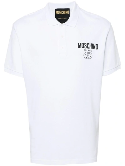 Shop Moschino Polo Con Stampa In White