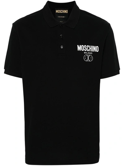 Shop Moschino Polo Shirt With Print In Black