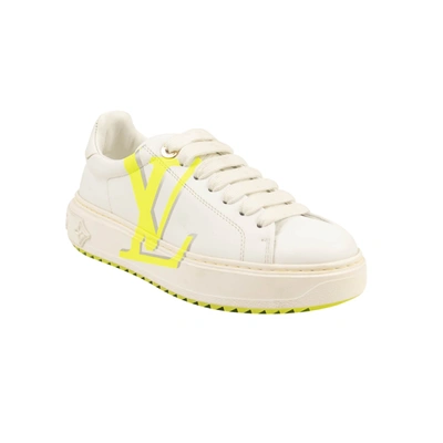 Pre-owned Louis Vuitton White Neon Yellow Time Out Sneakers In Multi