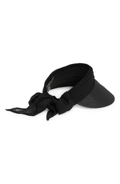 Vince Camuto Chiffon Tie Bow Straw Visor In Black Onyx