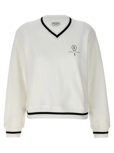 Shop Brunello Cucinelli Logo Embroidery Sweatshirt In White/black