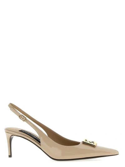 Shop Dolce & Gabbana 'lollo' Slingbacks In Beige