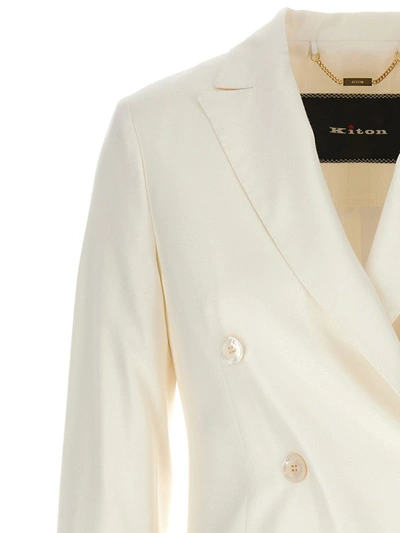 Shop Kiton Viscose Double-breasted Blazer In White