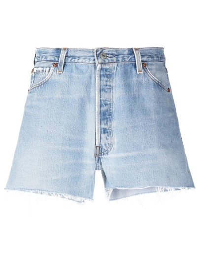 Shop Re/done High-rise Raw-cut Denim Shorts In Indigo