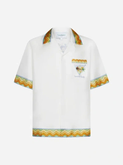 Shop Casablanca Afro Cubism Tennis Club Silk Shirt In White,multicolor