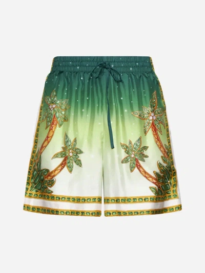 Shop Casablanca Joyaux D'afrique Silk Shorts In Multicolor