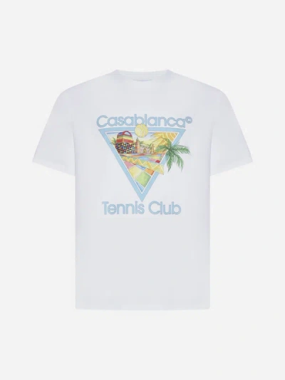 Shop Casablanca Afro Cubism Tennis Club Cotton T-shirt In White,multicolor