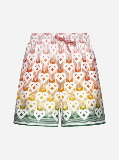 Shop Casablanca Heart Monogram Silk Shorts In Multicolor