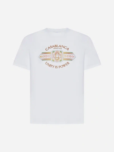 Shop Casablanca Unity Is Power Cotton T-shirt In White,multicolor