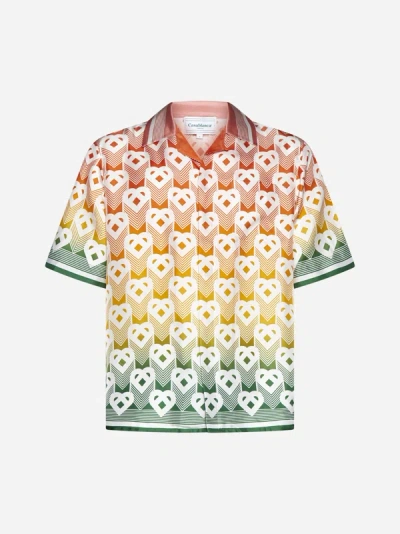 Shop Casablanca Heart Monogram Silk Shirt In Multicolor