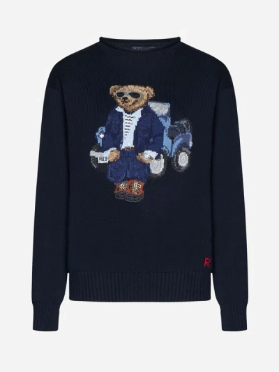 Shop Polo Ralph Lauren Bear Cotton Sweater In Aviator Navy