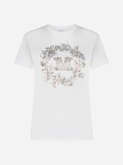 Shop Max Mara Elmo Logo Cotton T-shirt In White