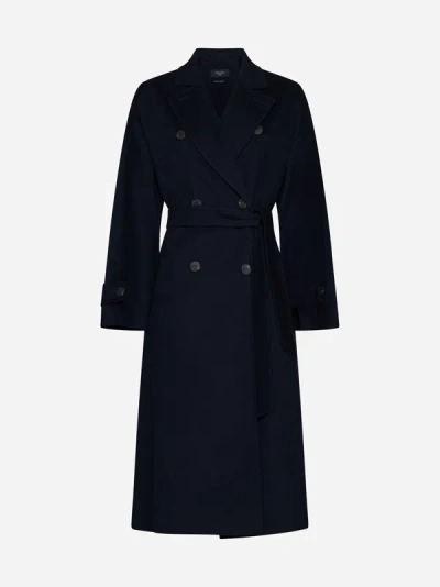 Shop Weekend Max Mara Affetto Wool-blend Coat In Navy