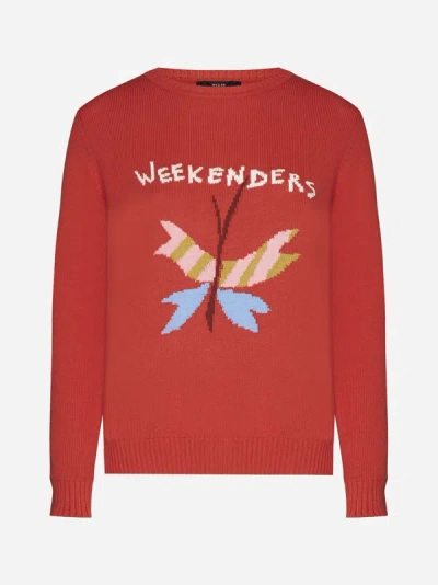 Shop Weekend Max Mara Amica Cotton-blend Sweater In Red,multicolor