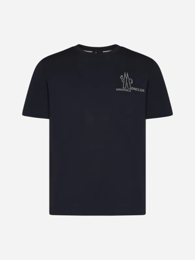 Shop Moncler Logo Cotton T-shirt In Blue