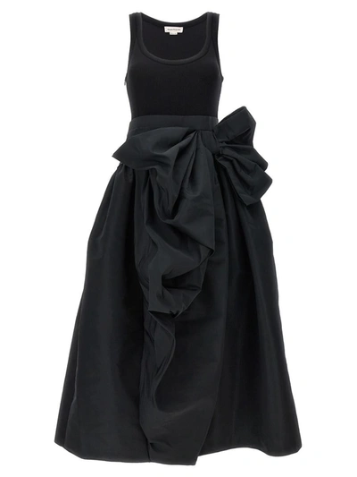 Shop Alexander Mcqueen Bow Midi Dress In Black