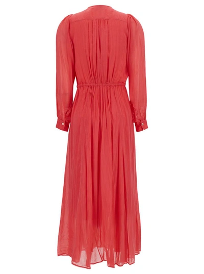 Shop Forte Forte Long Dark Orange Pleated Dress With Drawstring In Cotton And Silk Woman