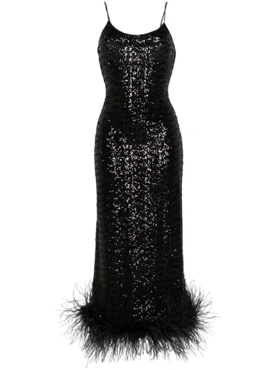 Shop Oseree Oséree Long Dress With Sequins In Black