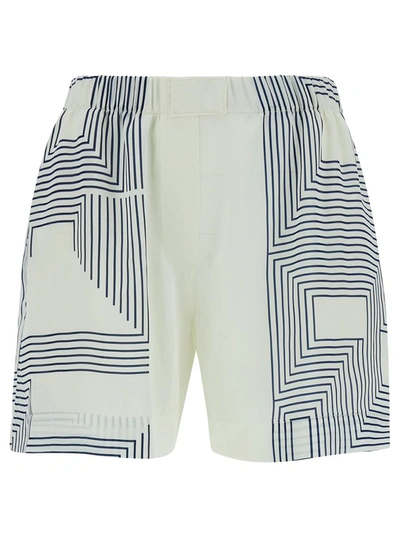 Shop Low Classic White Shorts With Graphic Print In Tech Fabric Woman