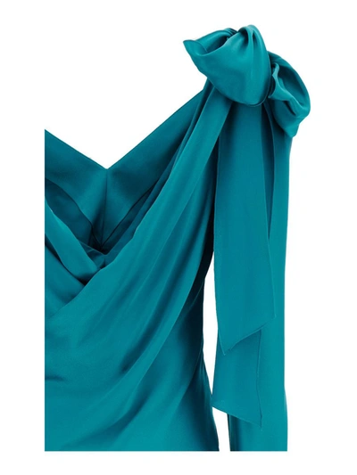 Shop Alberta Ferretti Maxi Blue Dress With Cut-out And Surplice Neck In Satin Woman