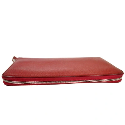 Shop Hermes Hermès Azap Burgundy Leather Wallet  () In Red