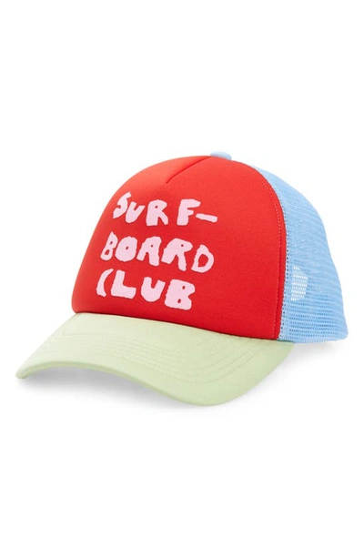 Shop Stockholm Surfboard Club Pete Logo Trucker Hat In Red And Green