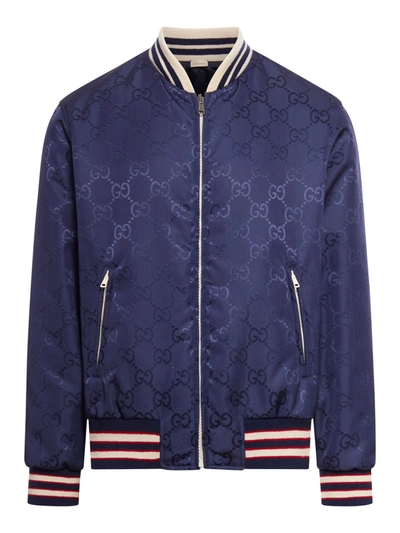Shop Gucci Reversible Jacket In Nylon Fabric In Blue