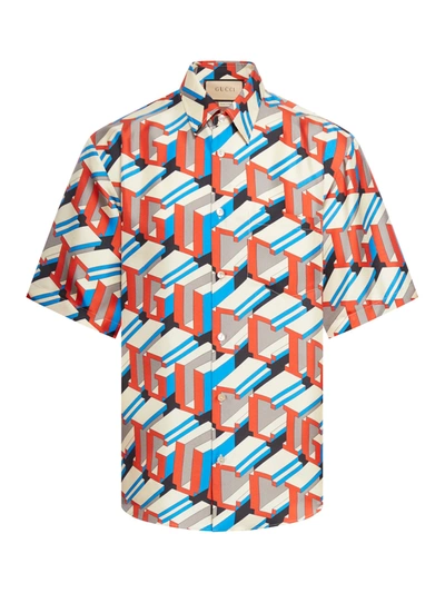 Shop Gucci Silk Shirt With  Pixel Print In Multicolour
